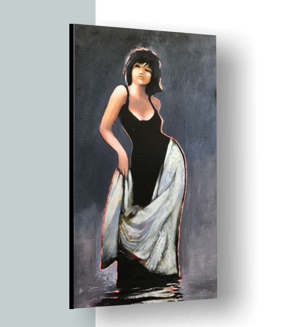 Modern Woman Figure in Gray Tone Painting 24" x 48" x 0.75"