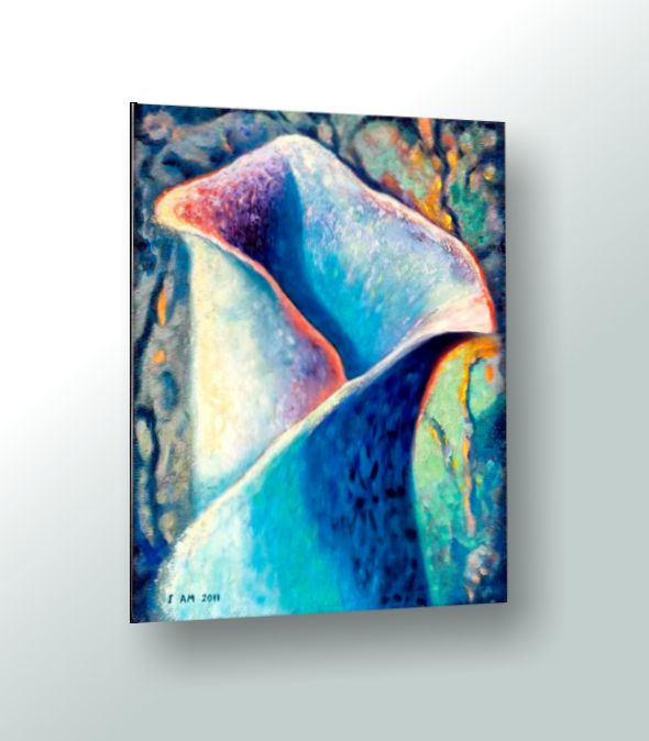 Blue Lily Ice Floral Landscape Acrylics on Canvas Painting 30"x40"