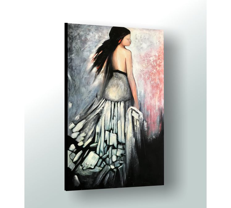 Modern Impressionist Woman Fidure in Green Dress Painting 32" x 48" x 0.75"