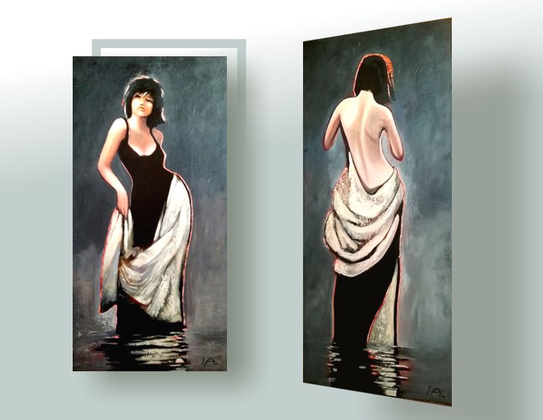 Elegant Woman Back Portrait Painting 24" x 48" x  Acrylic on Canvas"