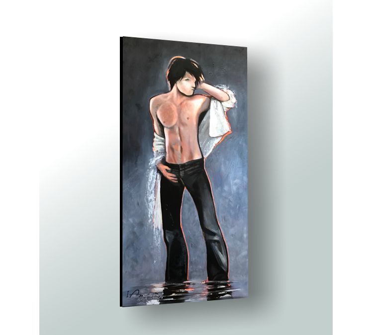 Modern Male Figurative Painting Gray Tone Size 24" x 48" x 0.75"