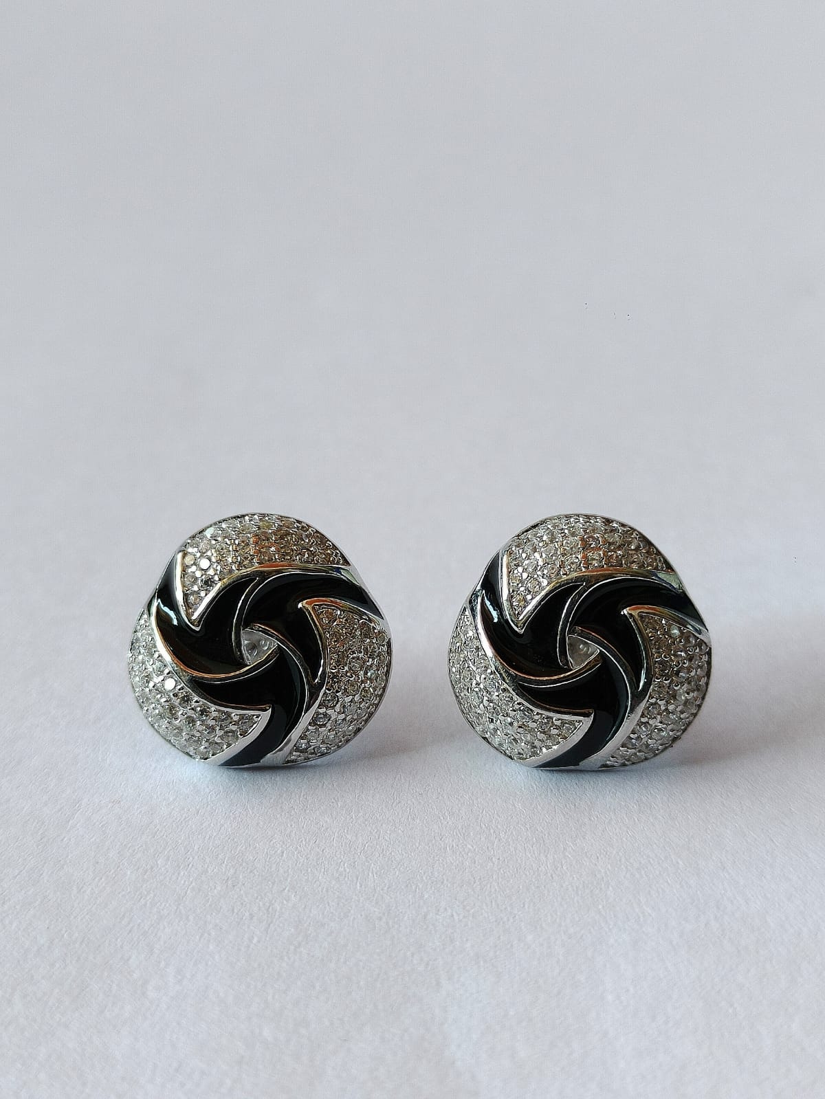 Diamond and Black Enamel Earrings