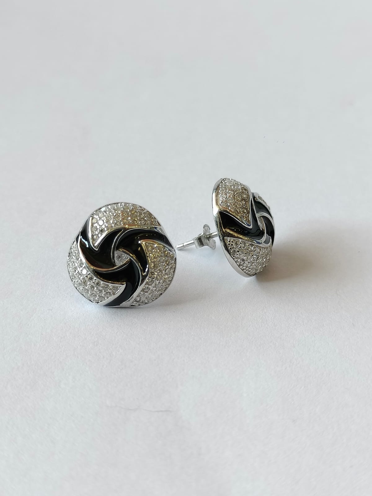 Diamond and Black Enamel Earrings