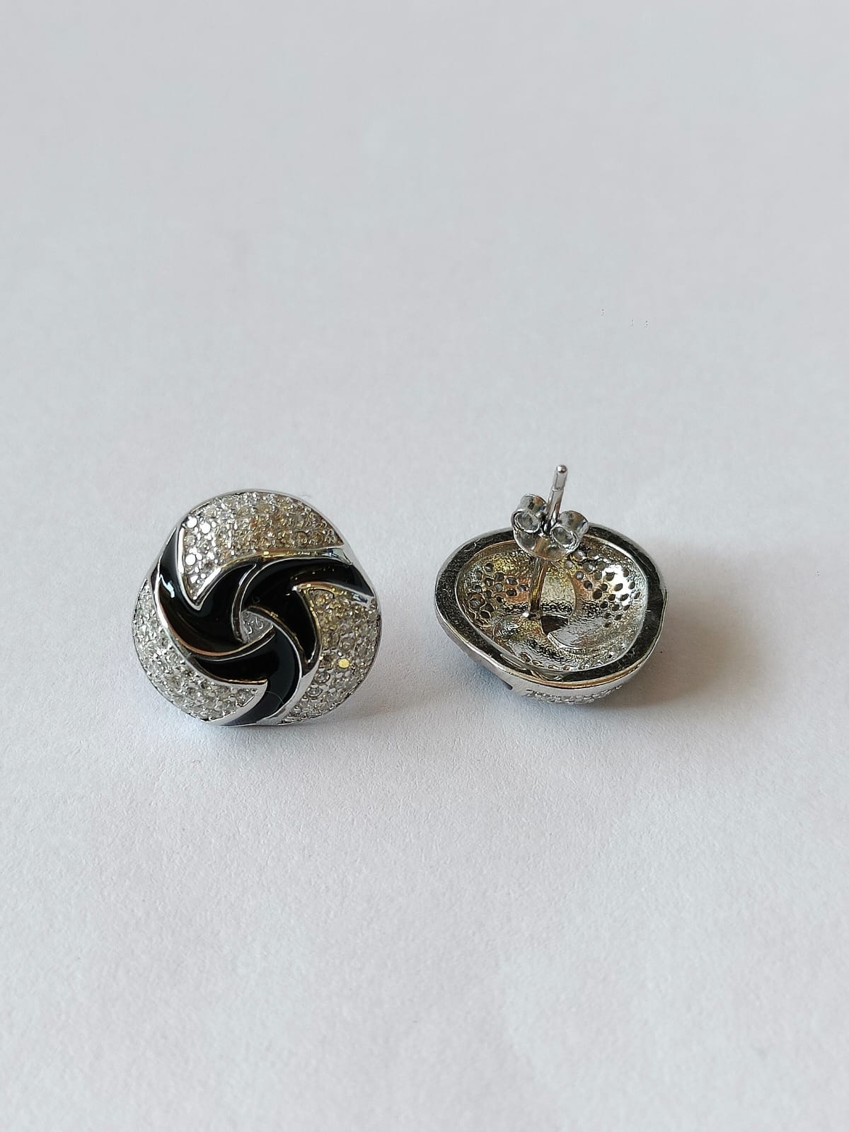 Diamond and Black Enamel Earrings