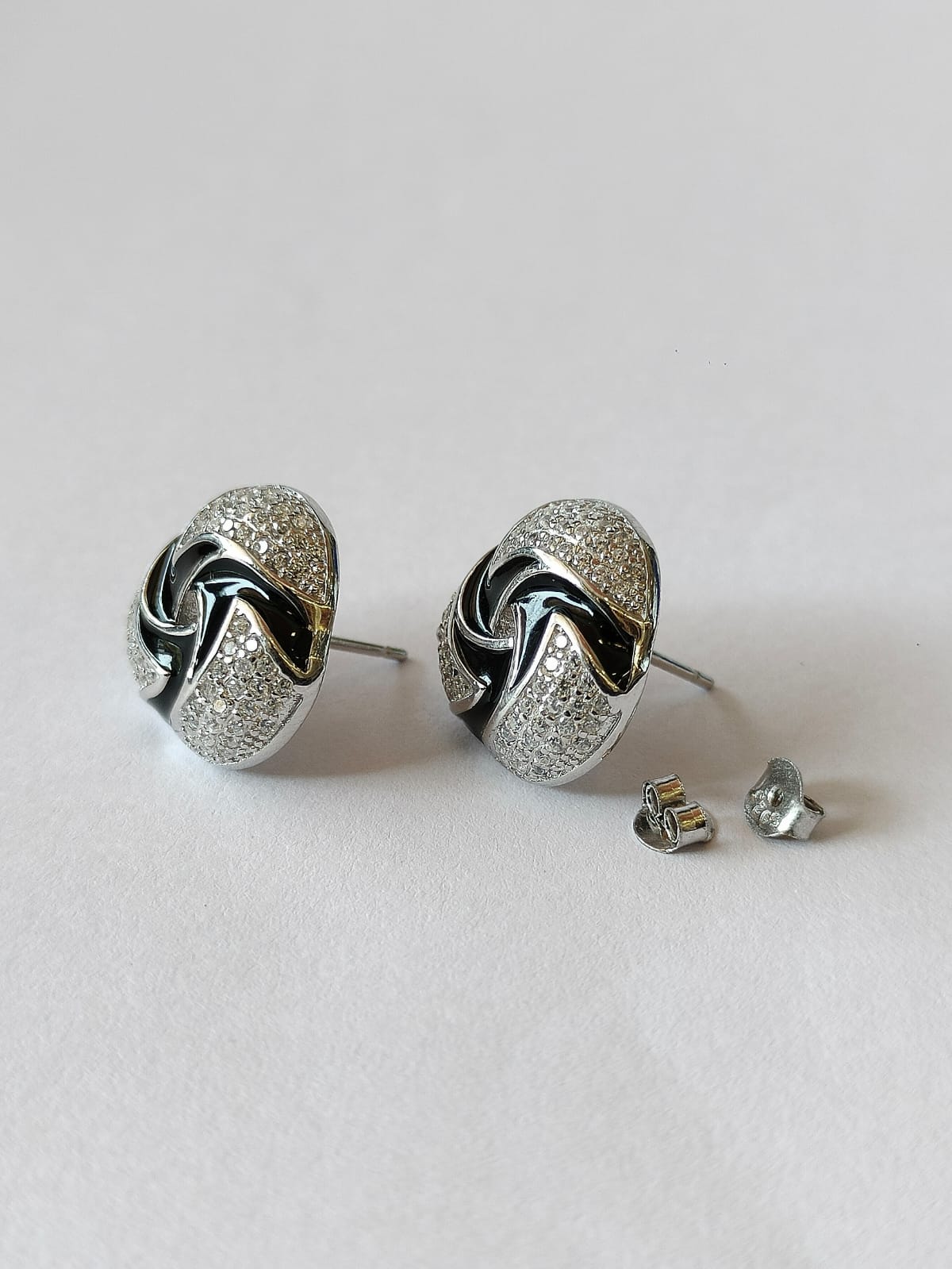 Diamond and Black Enamel Earrings
