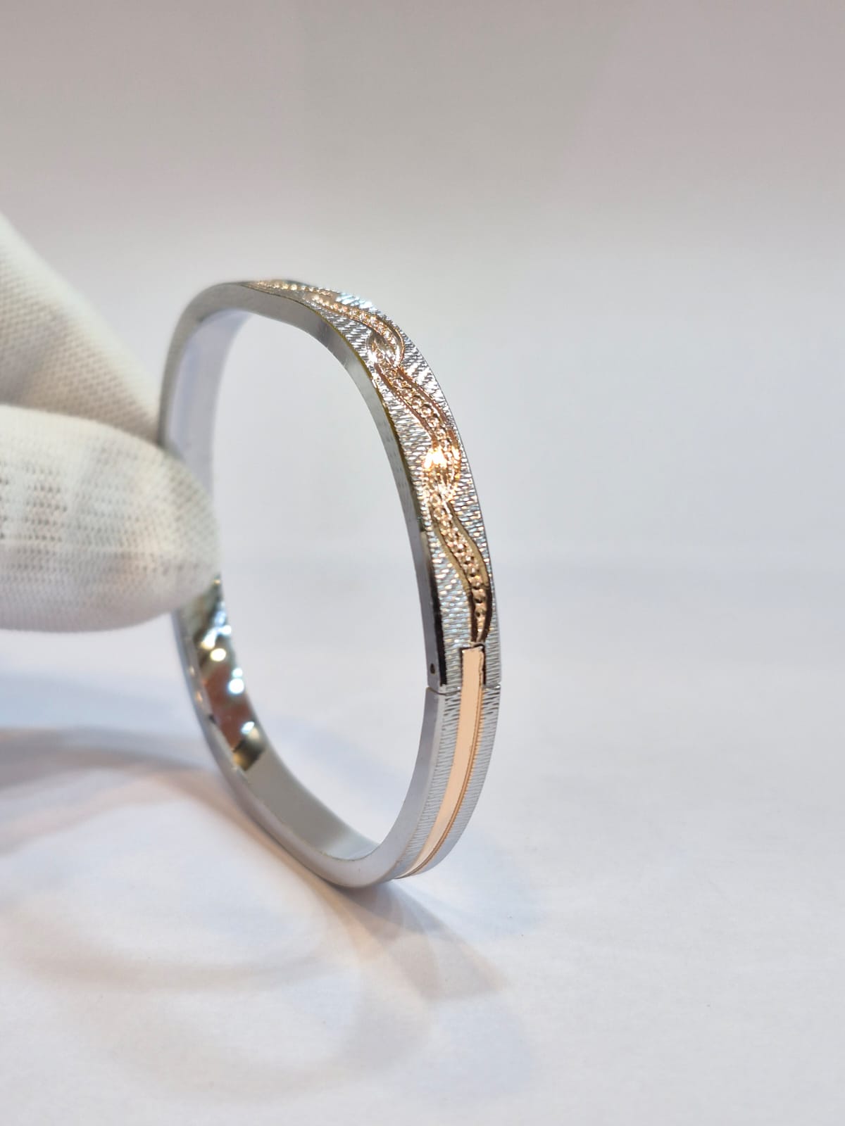 Silver Kada with Rose Gold Design