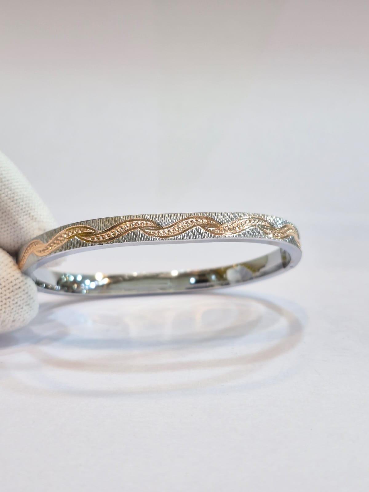 Silver Kada with Rose Gold Design