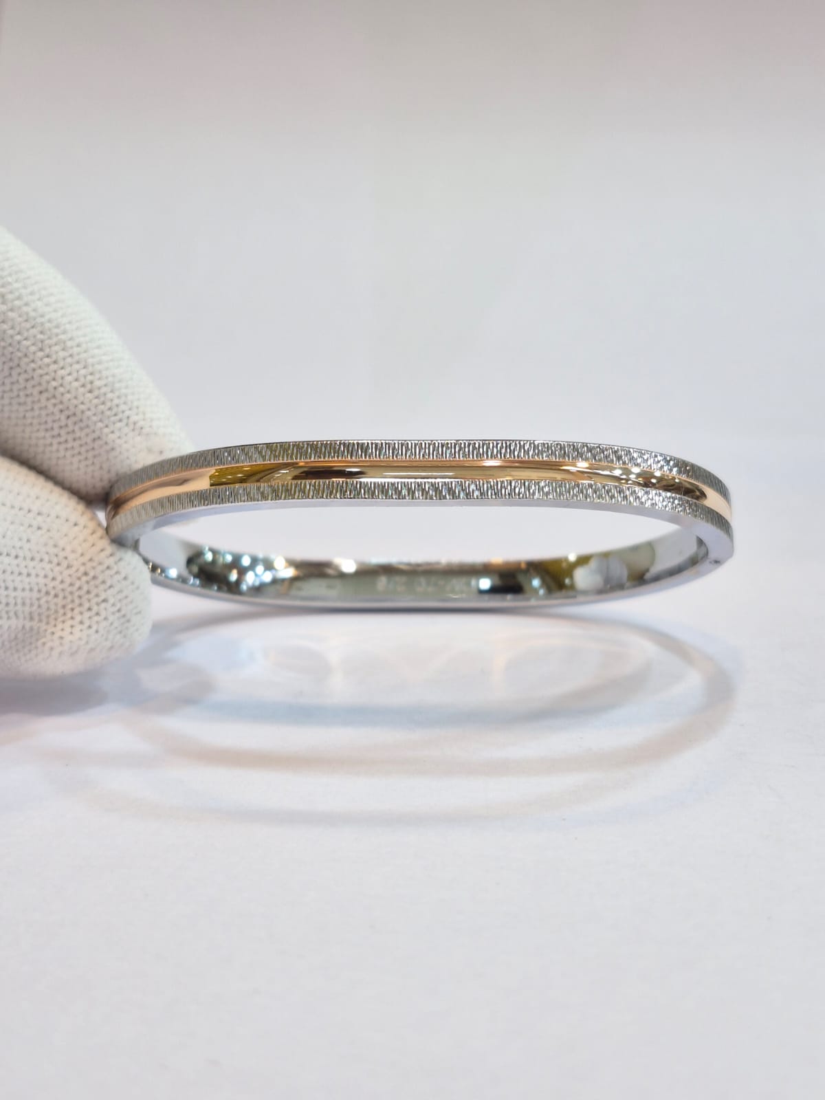 Silver Kada with Rose Gold Design