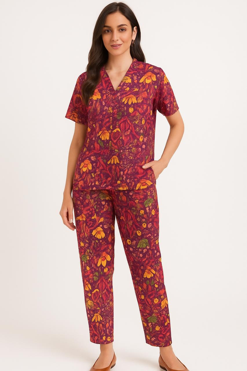 Floral Print Scrub Set