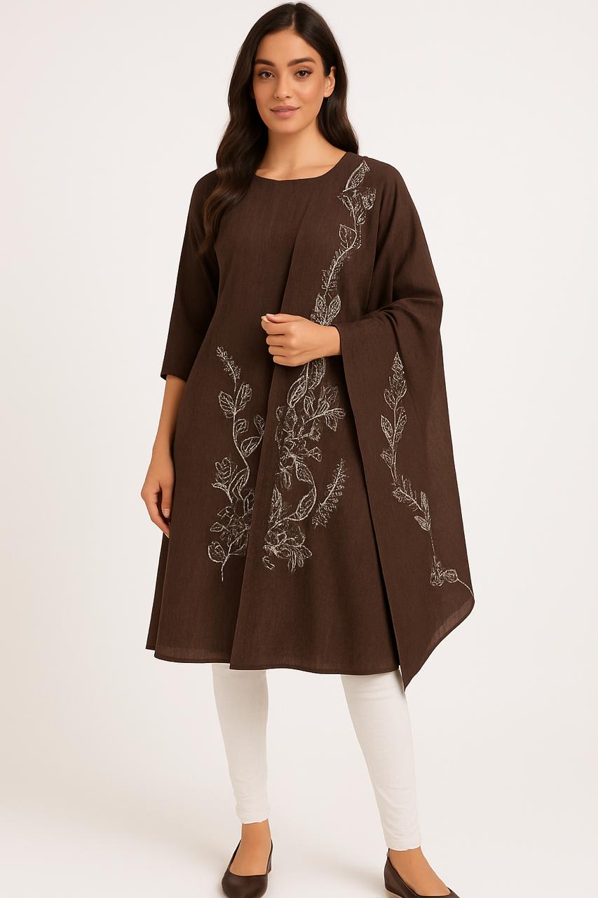 Brown Embroidered Kurti