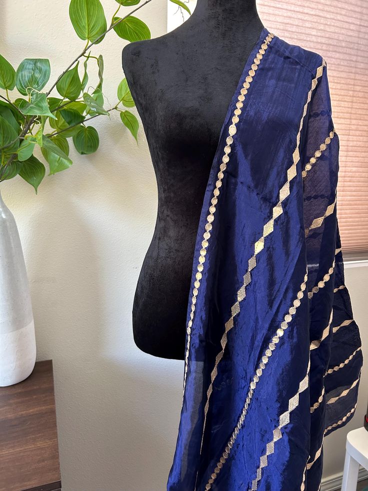 Navy Blue Embroidered Dupatta