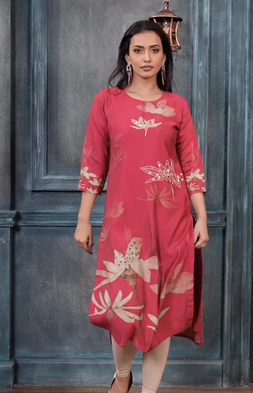 Floral Print Pink Kurti
