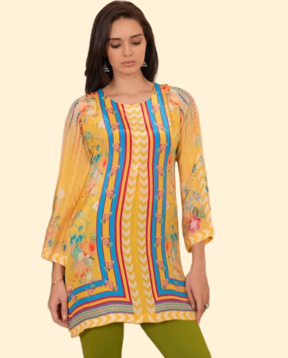 Yellow Printed Kurti