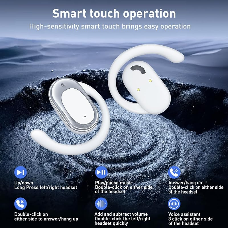 Adjustable Silicone Open Ear Headphones Wireless Bluetooth 5.4