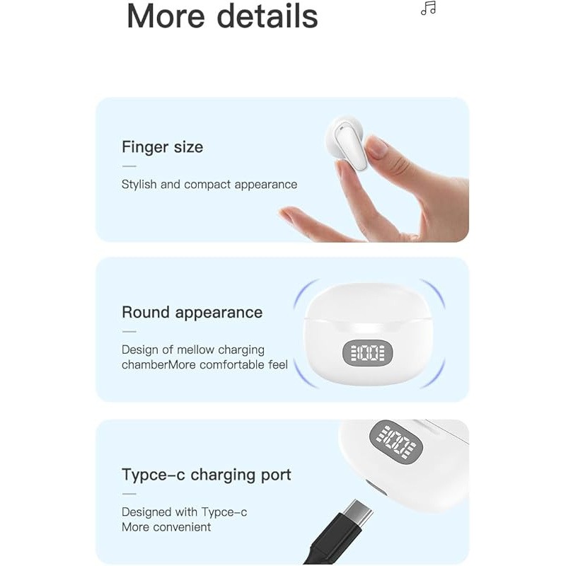 Wireless Earbuds Bluetooth, in Ear Wireless Noise Reduction Earphone, Ultra Long Endurance Universal, Convenient Opening and Connecting for Sports, Gym, Home, and Office