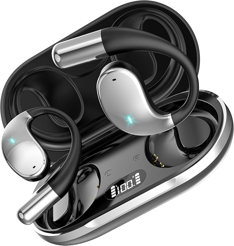 Wireless Earbuds, Open Ear Bluetooth Headphones, ENC Noise Cancelling Mic, HiFi Sound & Deep Bass, IP54 Water Resistant, 68H Battery, for Running, Travel, Work, Cycling, Workout (with AI Translation)