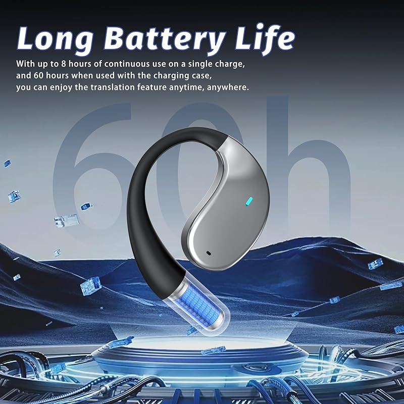 Wireless Earbuds, Open Ear Bluetooth Headphones, ENC Noise Cancelling Mic, HiFi Sound & Deep Bass, IP54 Water Resistant, 68H Battery, for Running, Travel, Work, Cycling, Workout (with AI Translation)