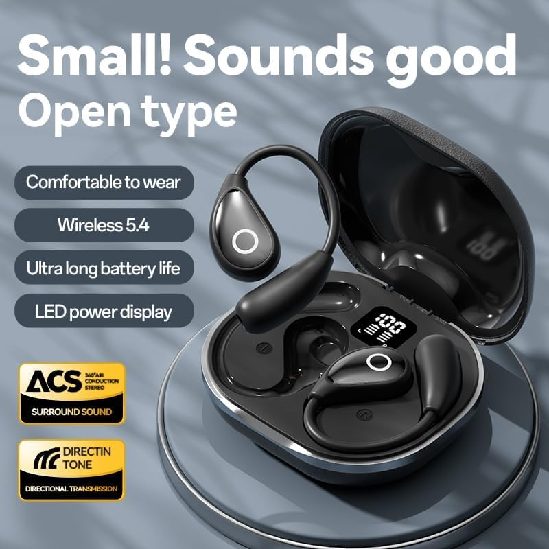 Leather Pattern OWS Open-Ear Bluetooth Headphones Wireless Noise Cancelling Lightweight Comfortable Hi-Fi Sound