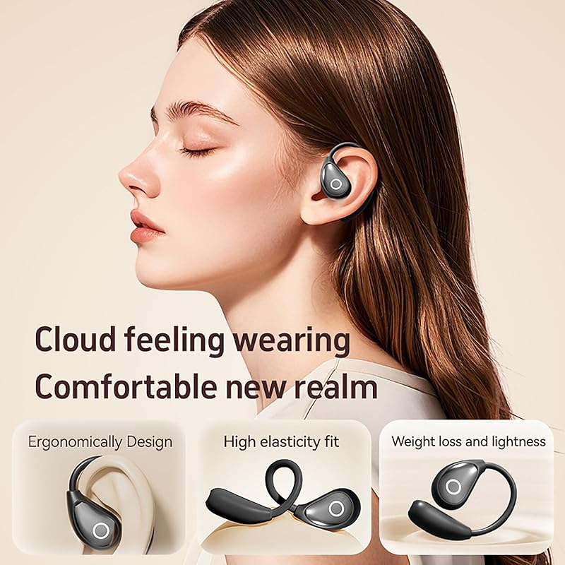 Leather Pattern OWS Open-Ear Bluetooth Headphones Wireless Noise Cancelling Lightweight Comfortable Hi-Fi Sound