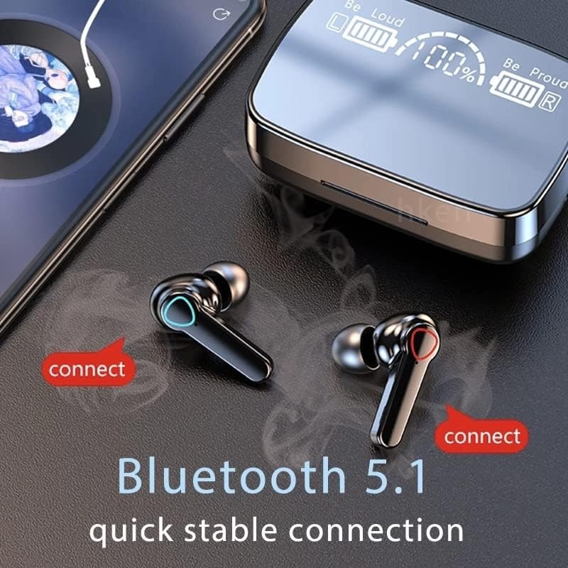 Imported M19 Wireless Earbuds Earphone Touch Headset Digital LED Display Headphone Sports Audifonos Microphone & Flashlight Deep Bass Immersive Stereo Sound Quality Long-Play Time Easy to Connect