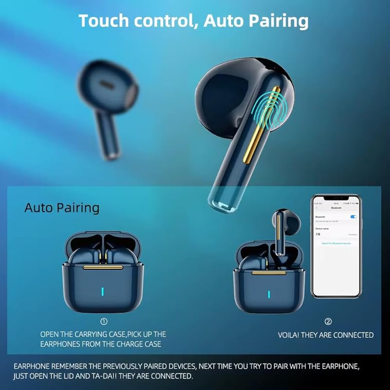 Wireless Earbuds Bluetooth 5.2 Double Mic for Clear Call Premium Sound Lightweight in Ear Touch Control Voice Assistant Quick Automatic Pairing