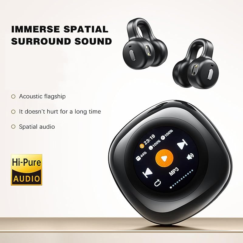 Open Ear Clip On Earbuds Earless Out Ear Cuff Air Bone Conduction Headphones Wireless Bluetooth OWS Hanging Earphones 5.4 Bluetooth Outside Workout Outer Ear Clip Headphones Earbuds with Touch Screen