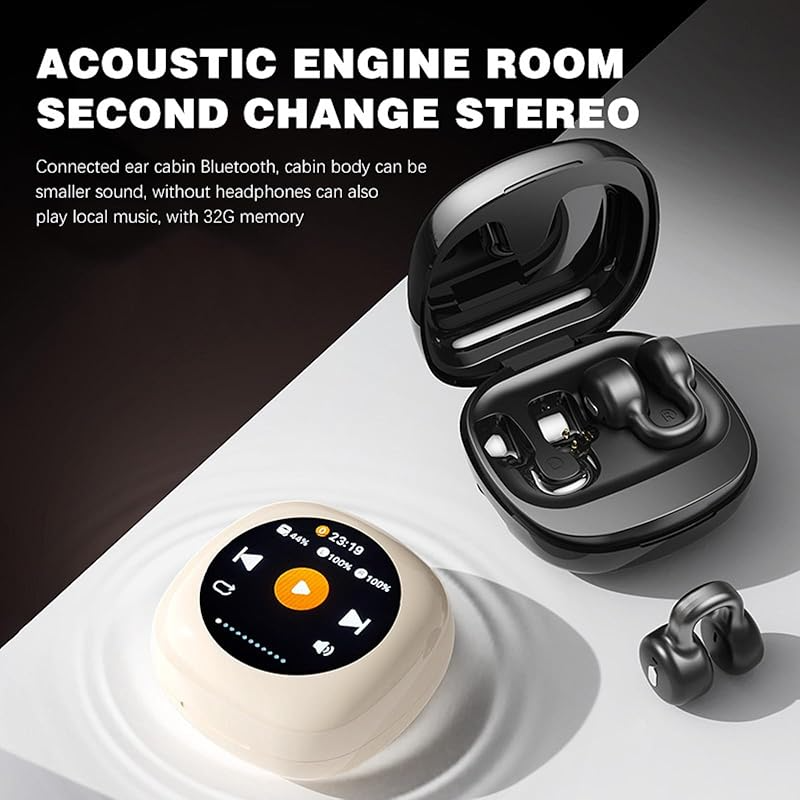 Open Ear Clip On Earbuds Earless Out Ear Cuff Air Bone Conduction Headphones Wireless Bluetooth OWS Hanging Earphones 5.4 Bluetooth Outside Workout Outer Ear Clip Headphones Earbuds with Touch Screen