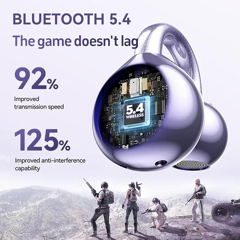 Clip-on Earbuds,Open Ear Earbuds Wireless Bluetooth 5.4, Lightweight Open Ear Headphones with C-Shaped Bridge,Slim Hook,50H Battery,Waterproof,for Glasses Wearers &Sports & Travel