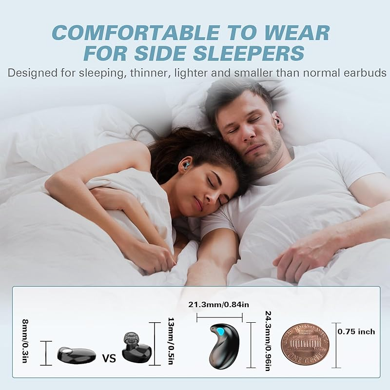 Invisible Sleep Wireless Earphone IPX5 Waterproof Thin Invisible Sleep Earbuds for Side Sleepers Sleep Ear Buds Smallest Tiny Small Mini Discreet Earbud for Sleeping Invisible Headphones