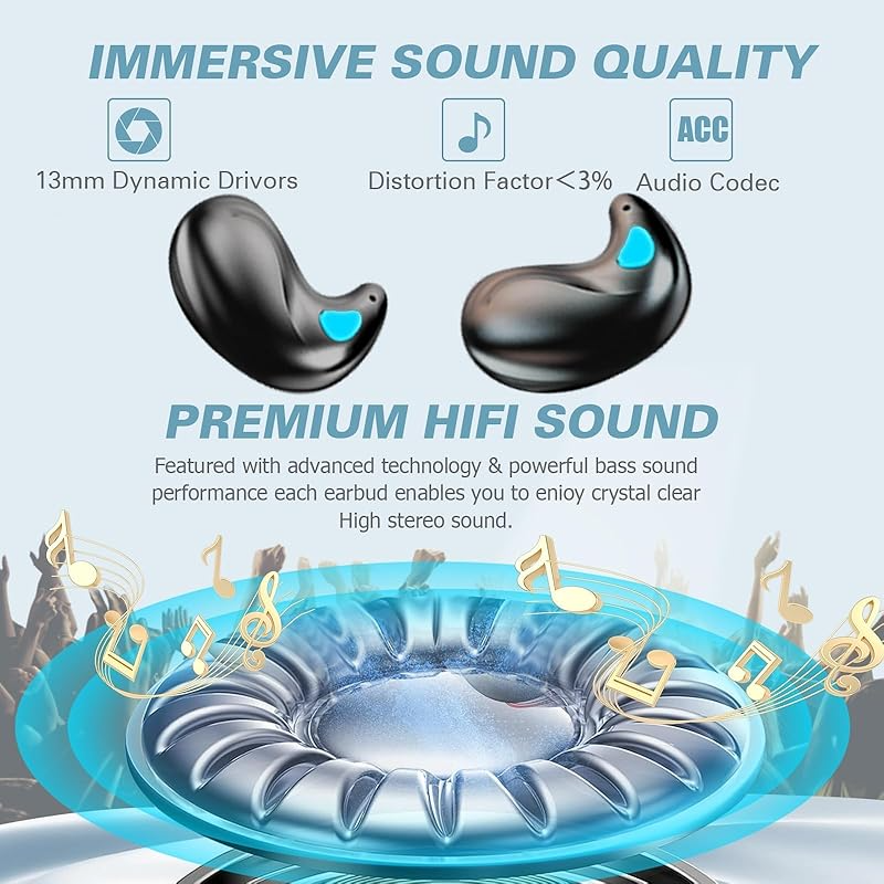 Invisible Sleep Wireless Earphone IPX5 Waterproof Thin Invisible Sleep Earbuds for Side Sleepers Sleep Ear Buds Smallest Tiny Small Mini Discreet Earbud for Sleeping Invisible Headphones