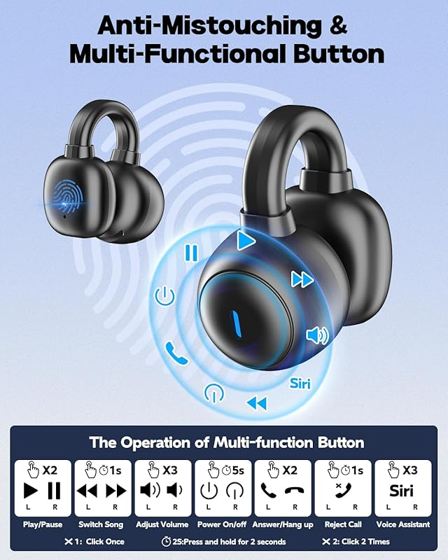 Bluetooth 5.3 Earphones  Wireless Headphones Noise Canceling Earclip Sports Headsets Waterproof Clip-on Ear Earbuds