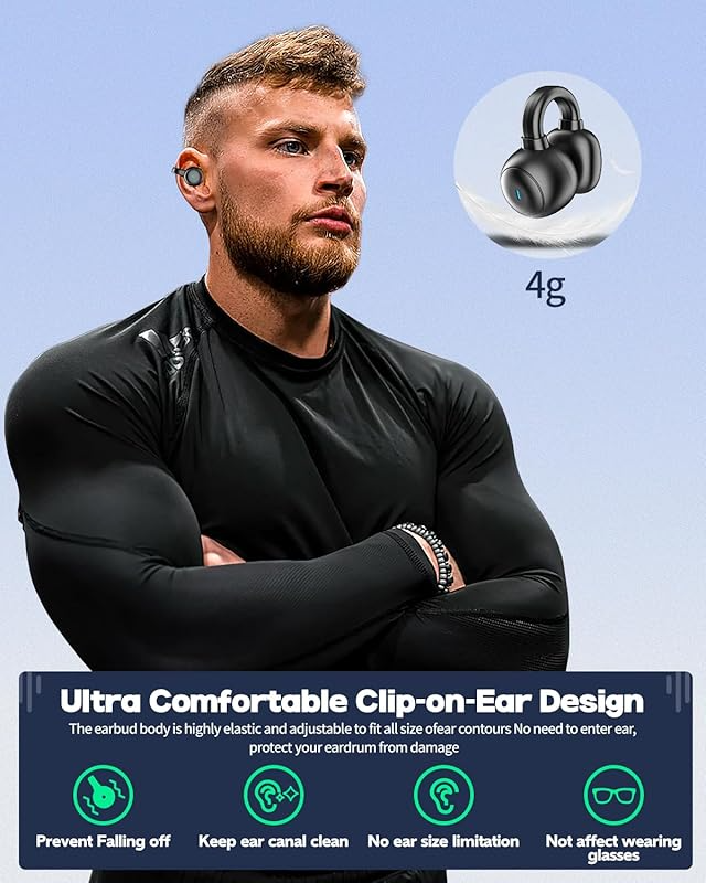 Bluetooth 5.3 Earphones  Wireless Headphones Noise Canceling Earclip Sports Headsets Waterproof Clip-on Ear Earbuds