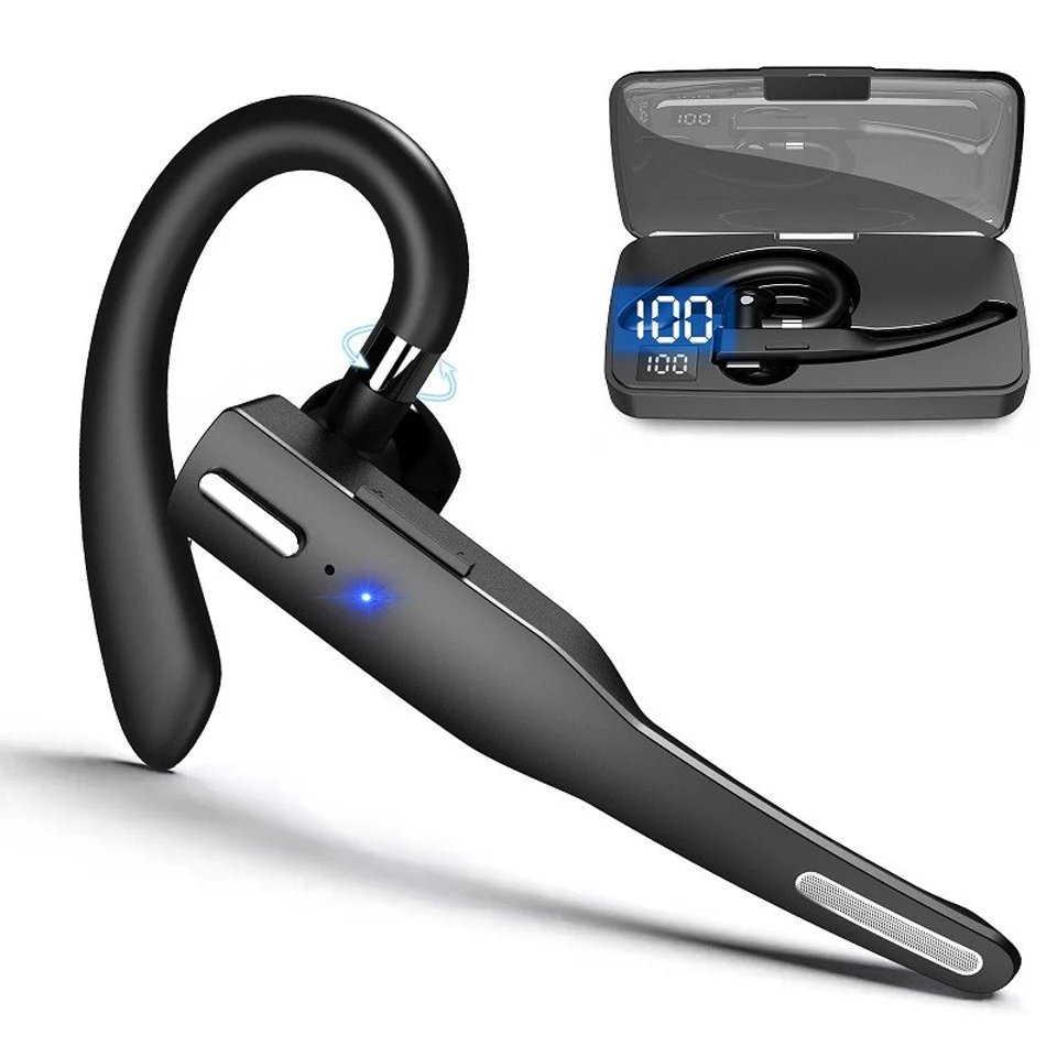 Business Headset, Over Ear Earphones with Mic, Bluetooth5.1 Over Ear Headset, 180° Rotating earhook, with Charging Case, 10?12 Hours Play Music, for iOS and for Android