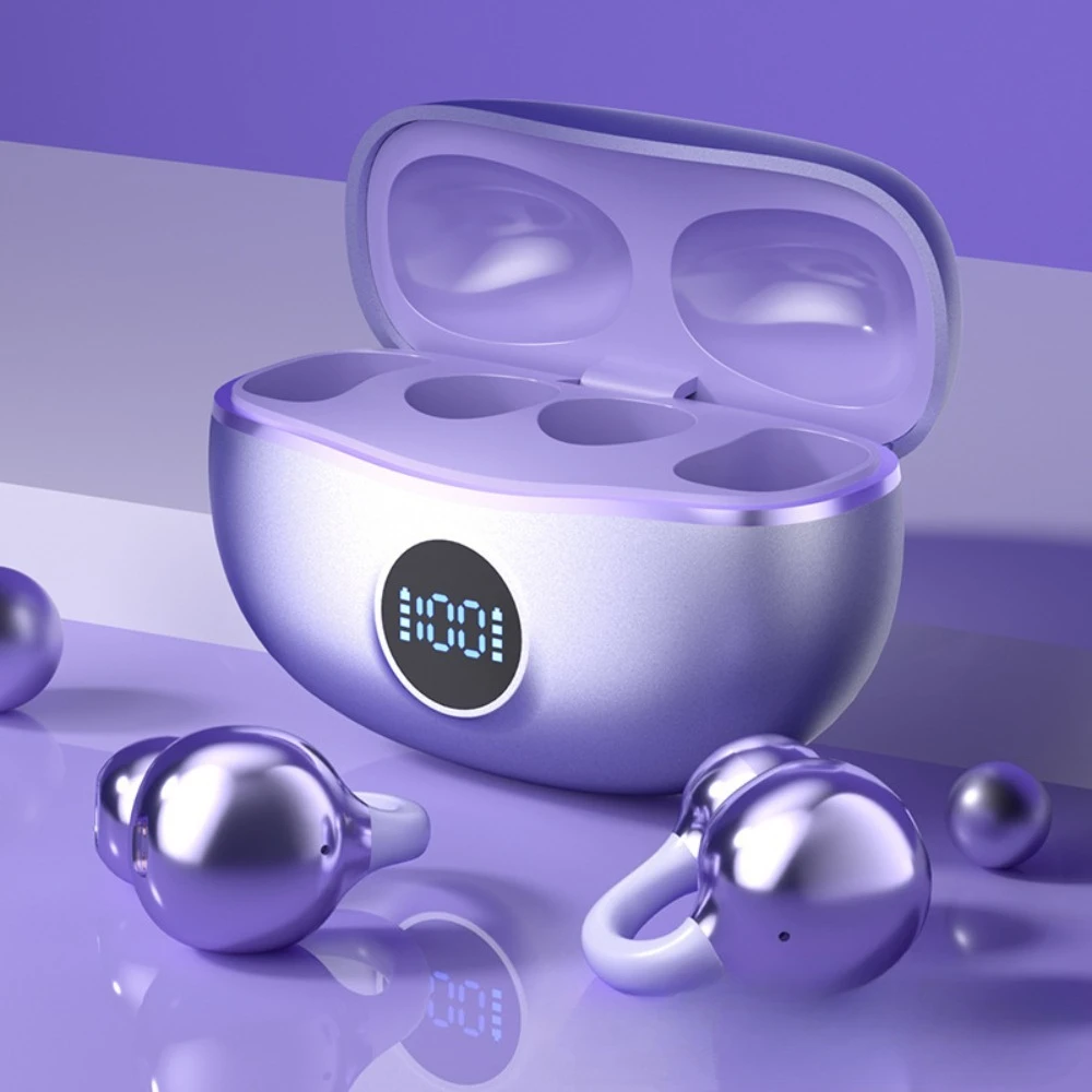 Clip on Earbuds Open Ear Wireless Bluetooth 5.4 Headphones with Mic,50H Play,Noise Cancelling,Comfortable Sports Ear Buds