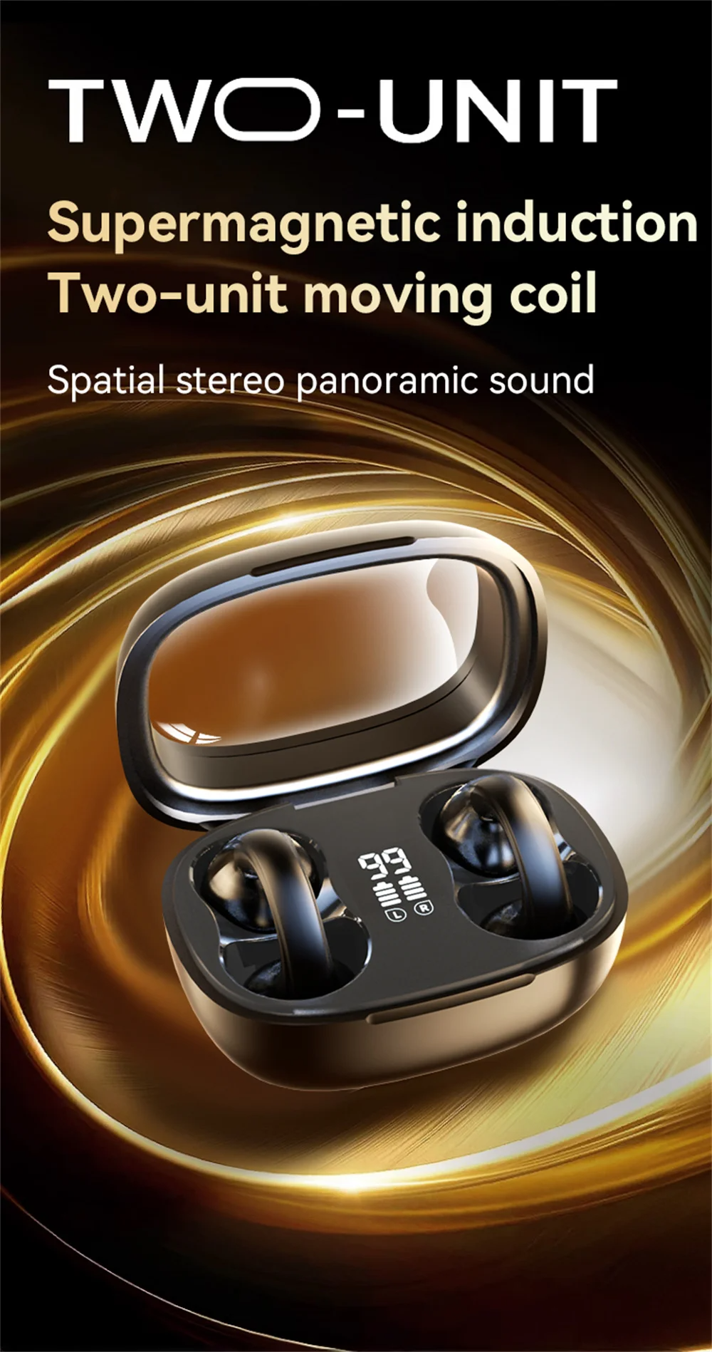 Earclip Bluetooth Headset Transparent Digital Display HiFi Stereo Noise-reducing Earplugs Waterproof Sports Headphones For Phone