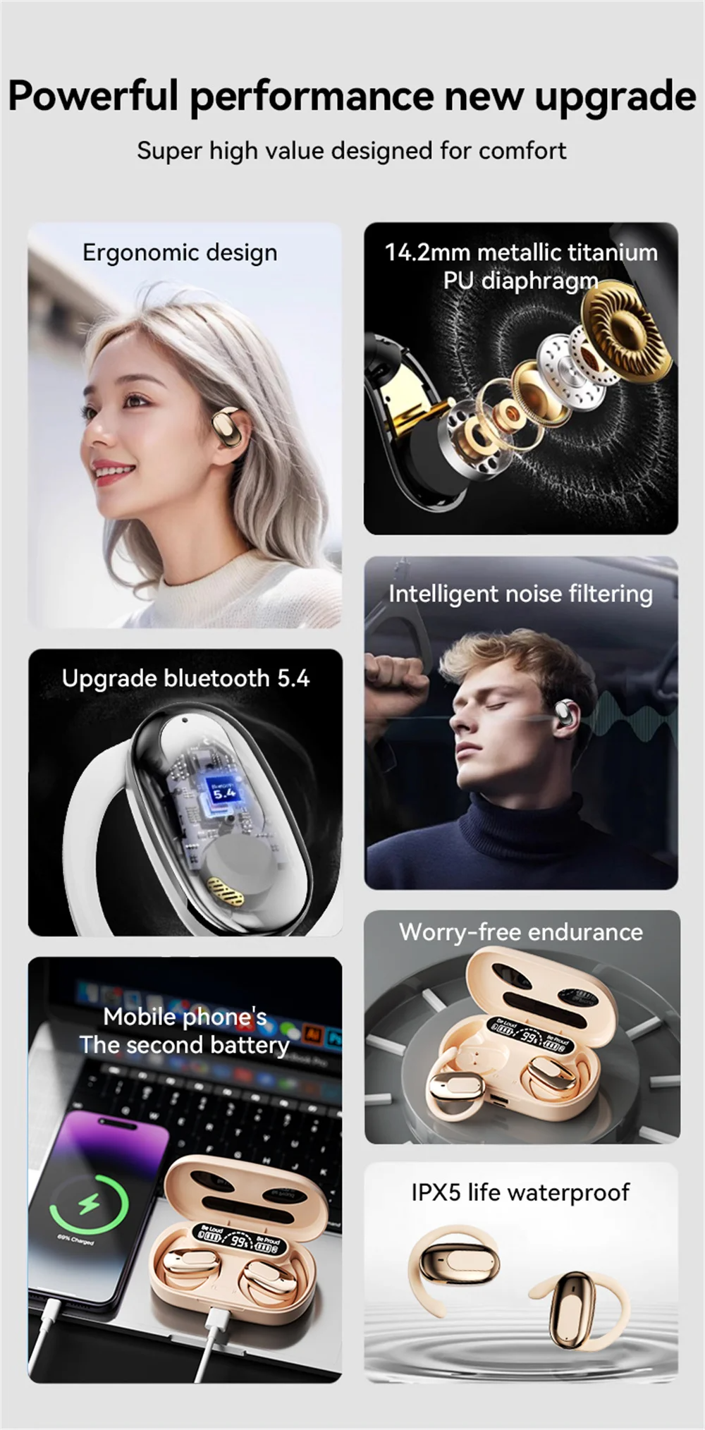Original Wireless Earphone Bluetooth 5.4 Ear Hanging Headphone HiFi Stereo Sports Earbuds With Mic Headset Long Battery Life