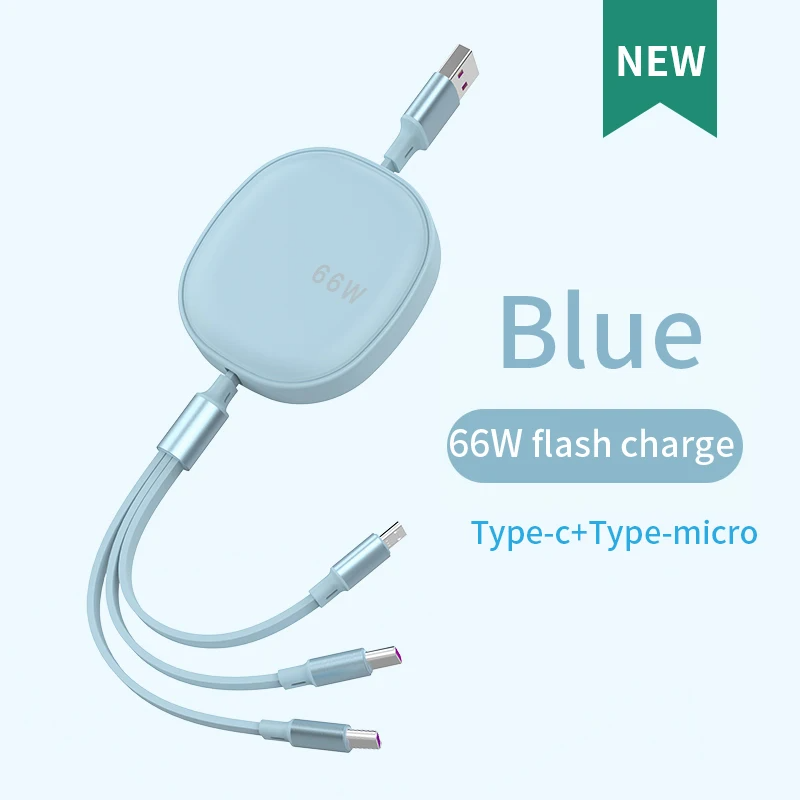 3 in 1 USB C Cable Retractable Fast Charger Cable 66W USB Type C Cable For realme c25 c25s c25yoppo find x2 pro