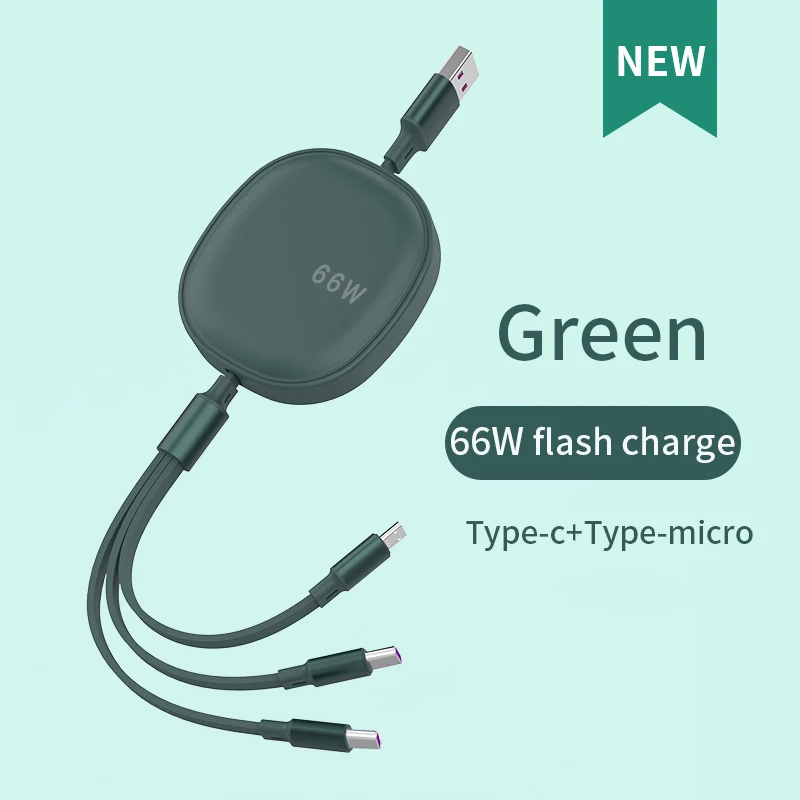 3 in 1 USB C Cable Retractable Fast Charger Cable 66W USB Type C Cable For realme c25 c25s c25yoppo find x2 pro