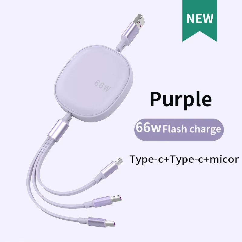 3 in 1 USB C Cable Retractable Fast Charger Cable 66W USB Type C Cable For realme c25 c25s c25yoppo find x2 pro