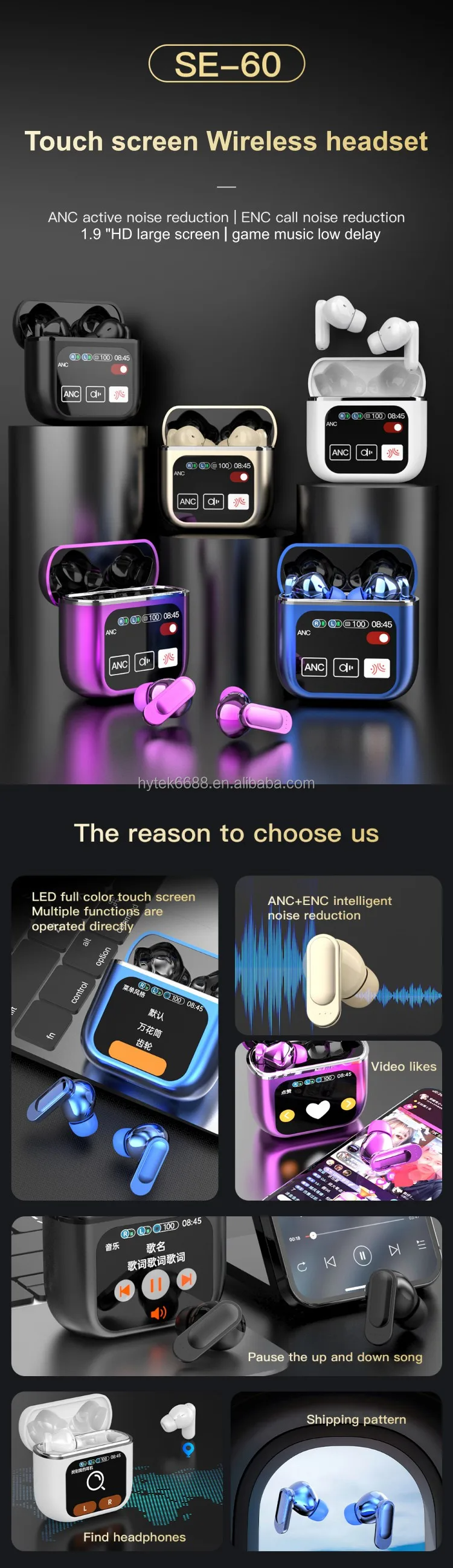 Earphone ANC ENC LCD Full Screen Wireless TWS Earbuds