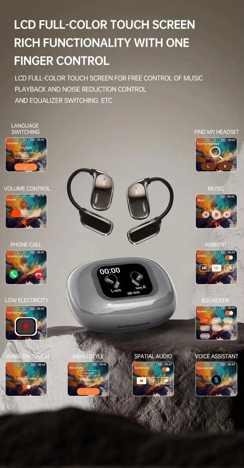 Wireless Earbuds Bluetooth Earphones HiFI Stereo Colorful Touch Screen