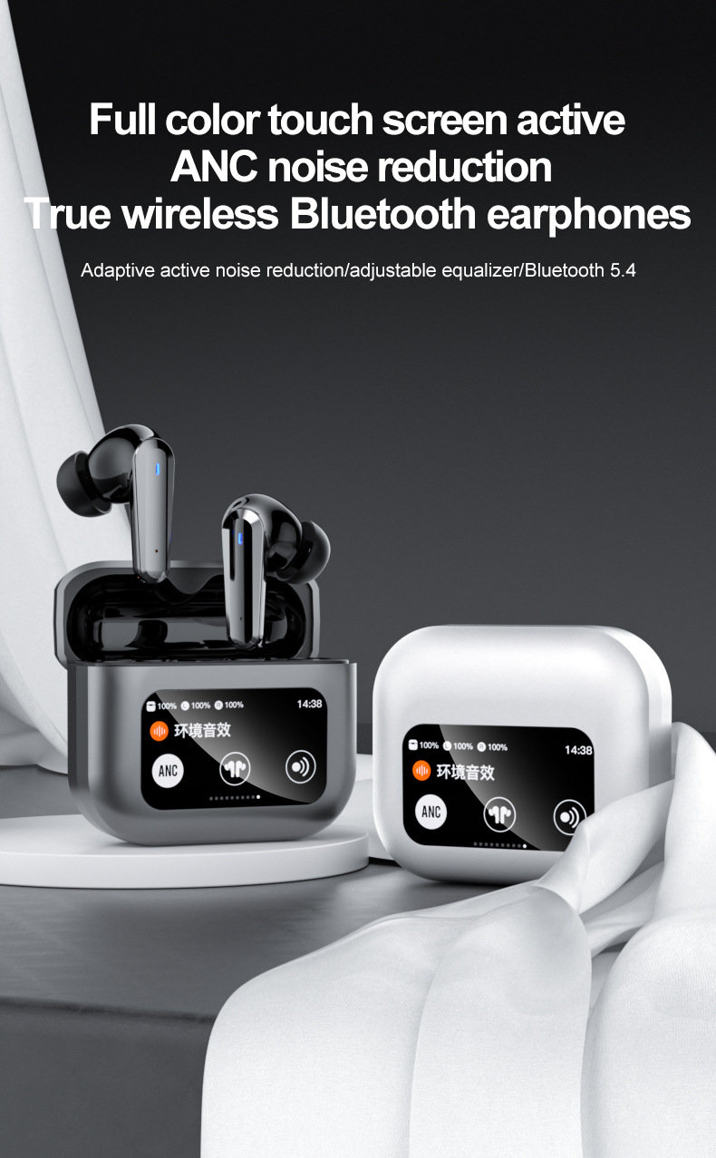 Touch Screen Active Noise Cancelling Wireless Bluetooth Earbuds