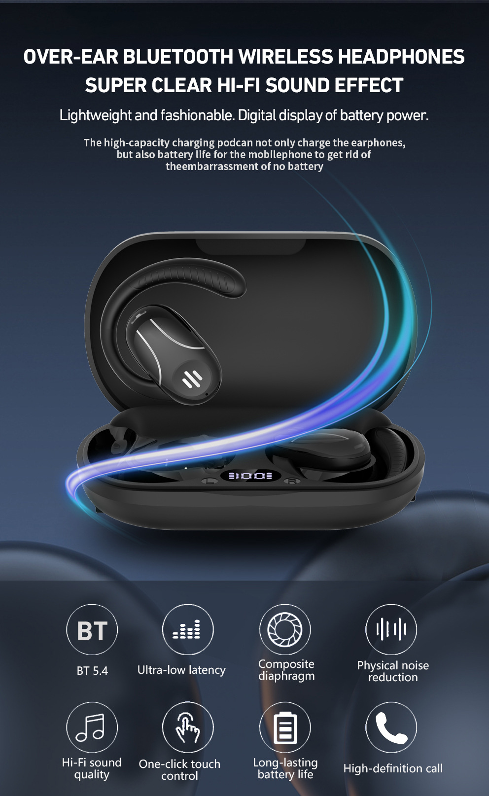 Bluetuth Translator Earphone Wirelets Real-time Headphones Long Bettery Life