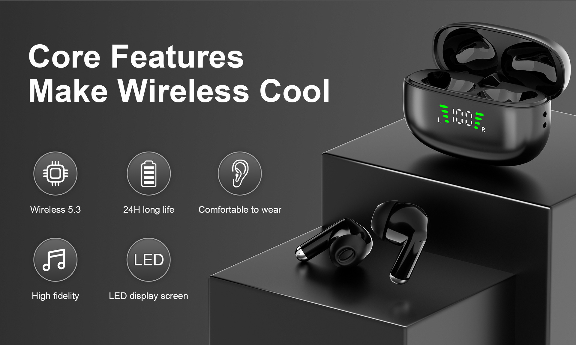 Wireless Bluetooth Earbuds Headphones with Dual LED Display