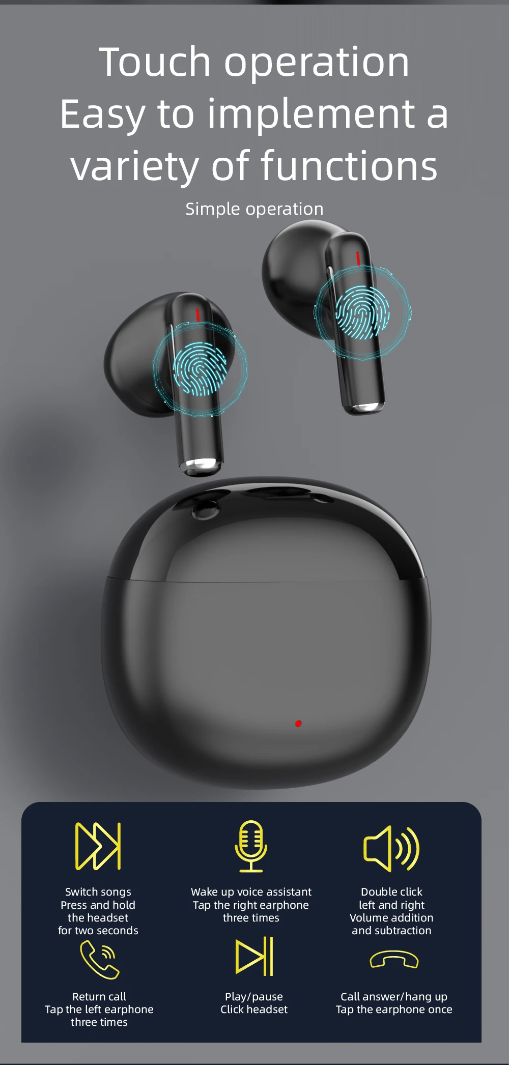 Wireless Bluetooth Earbuds Touch Control HD Audio