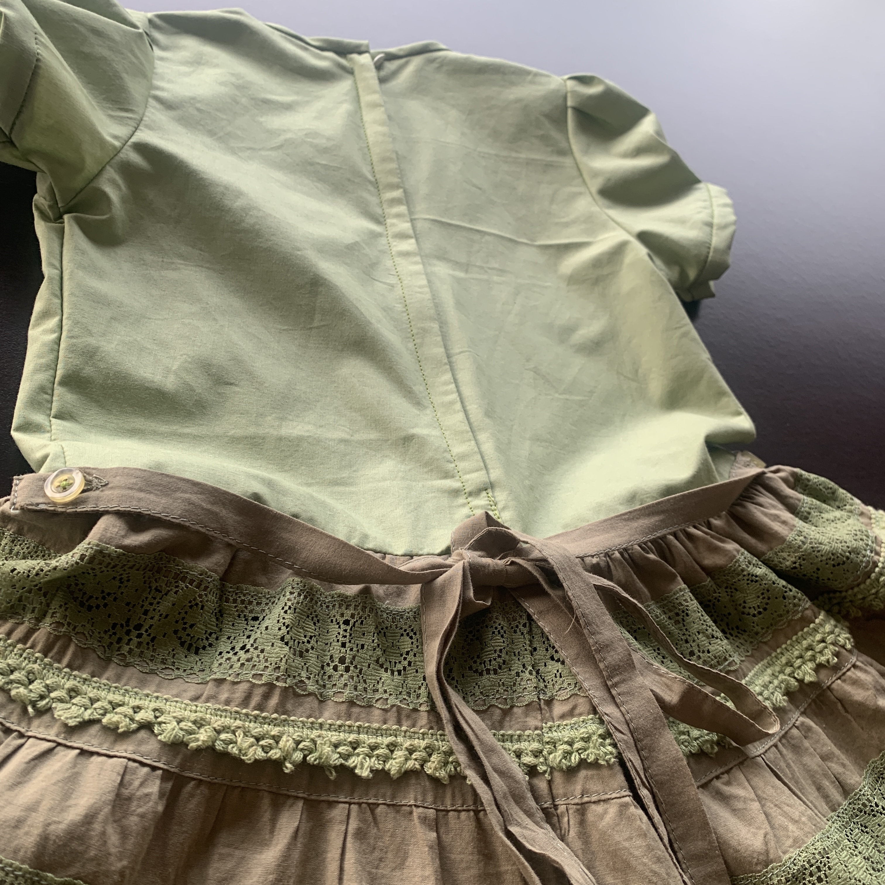 Handmade Classic Dress for Girls Olive Green Boho