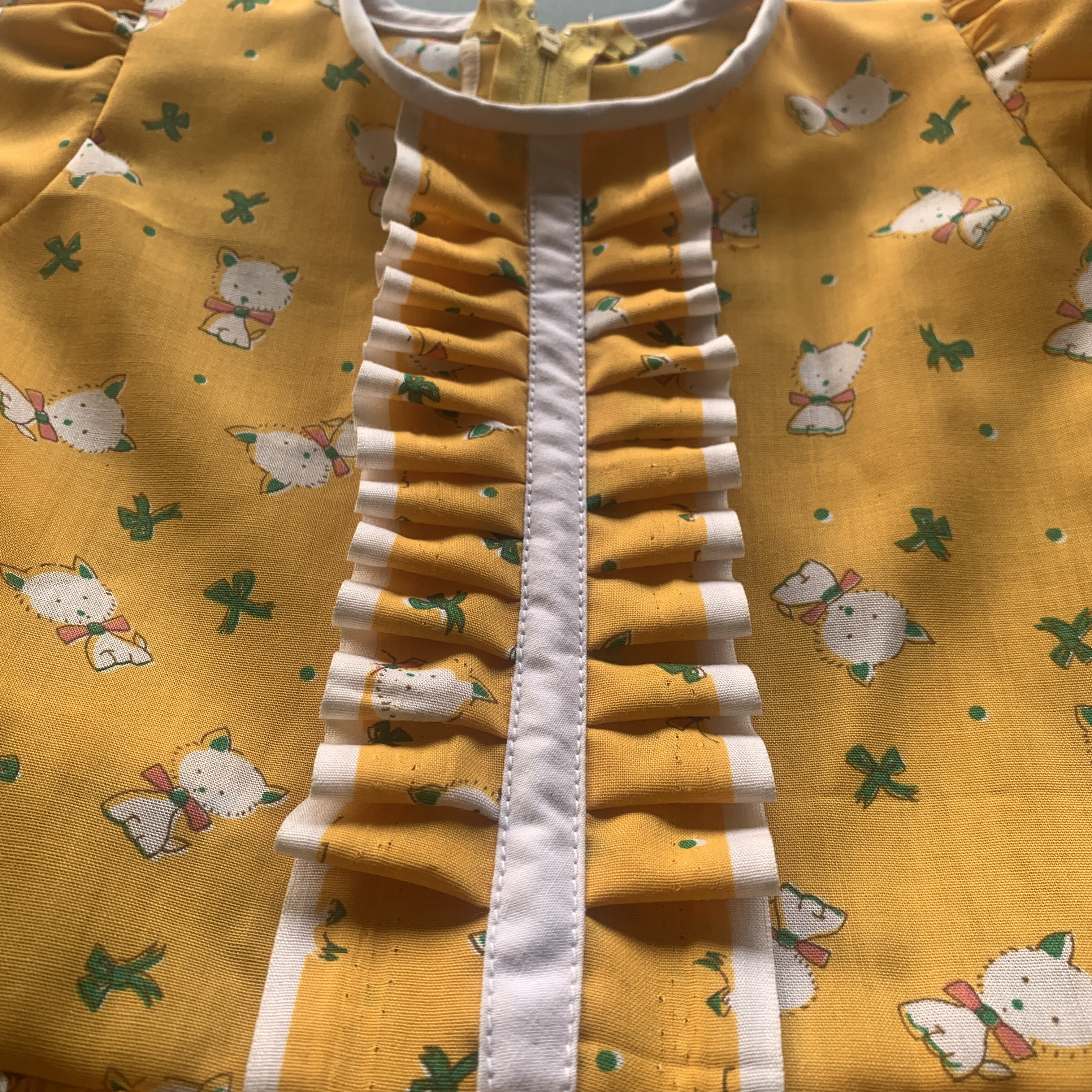 Handmade Classic Dress for Girls Yellow Puppy
