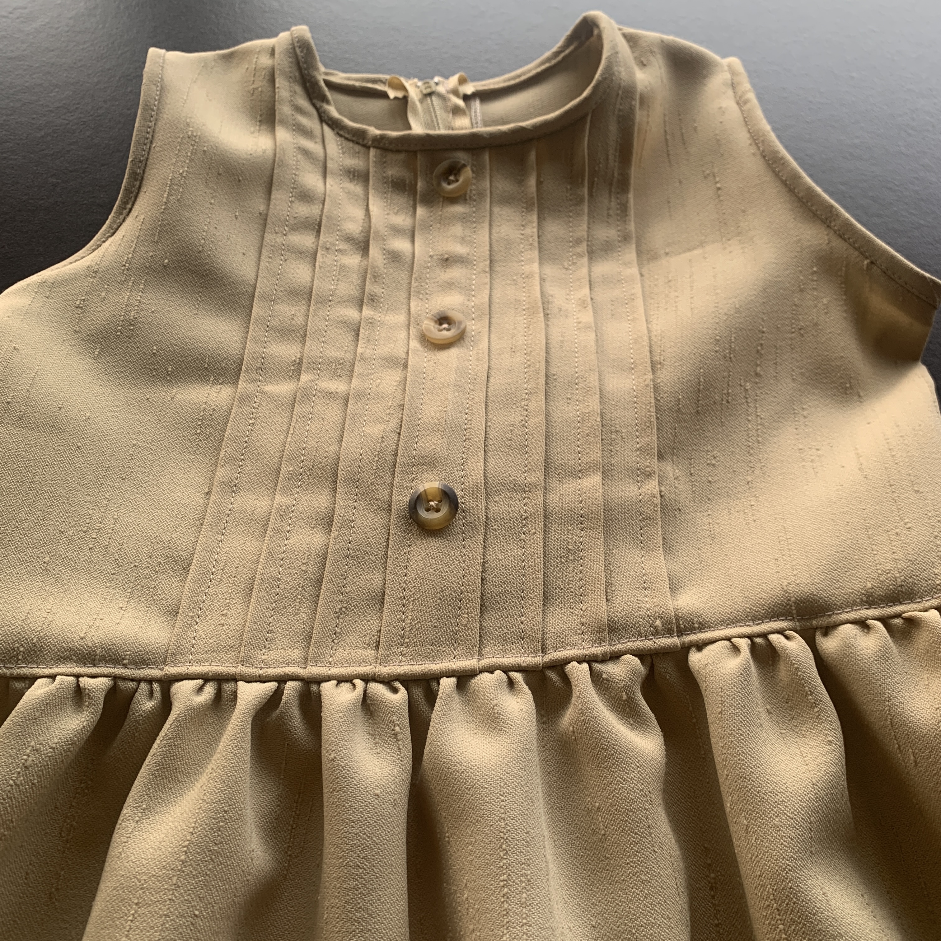 Handmade Classic Dress for Girls Soft Beige Button