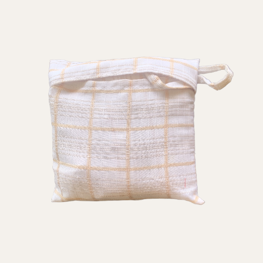 Handmade Foldable Compact Shopper Bag White Beige Check