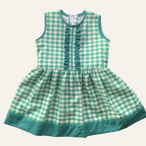 Handmade Classic Dress for Girls Green Gingham